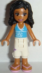 Kate, White Cropped Trousers with Purple Flower, Medium Azure Top with White Trim